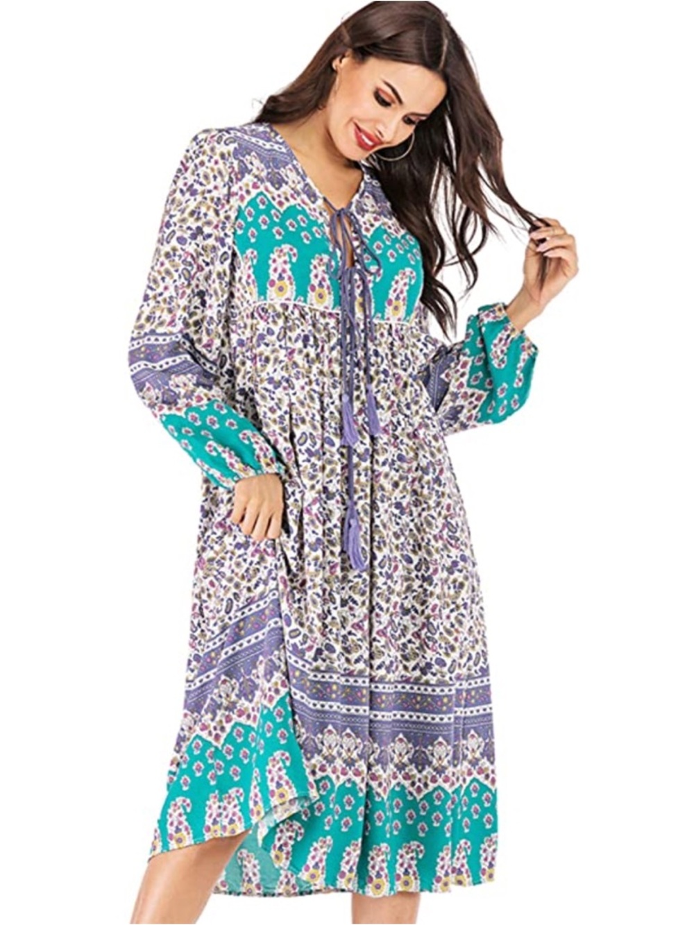 R. Vivimos Boho Women’s Dress Sz XL Floral Tassels Cottagecore Boho Gypsy Hippie